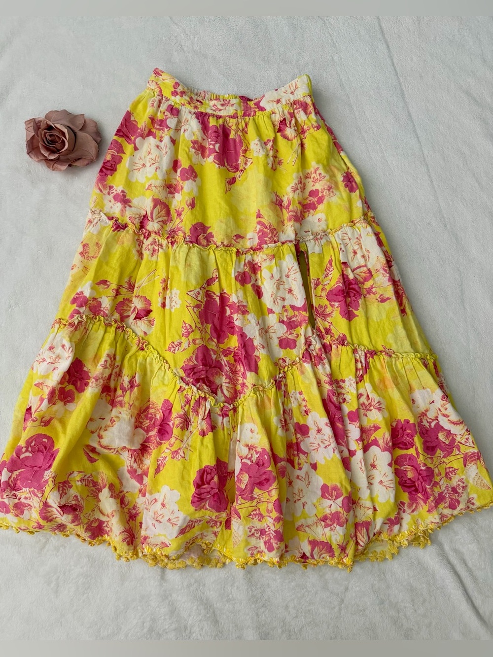Hemant & Nandita Yellow Floral Tiered Skirt Small